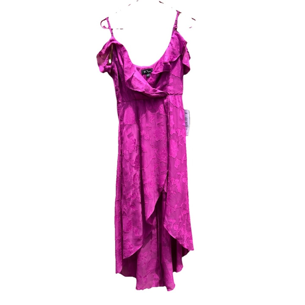BCX Off-The-Shoulder Ruffled Asymmetrical-Hem Jacquard Dress Women's XS Pink NWT - Picture 3 of 10